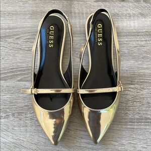 GUESS Women's Metallic GOLD Pointed Toe Slingback Flats — Size 8.5